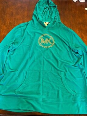 MICHAEL Michael Kors Teal Crewneck Hooded Top with Gold MK Emblem